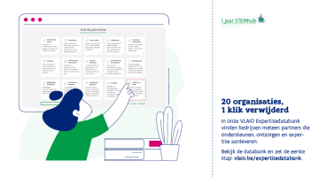 20 organisaties, 1 klik verwijderd In onze VLAIO Expertisedatabank vinden bedrijven meteen partners die ondersteunen, ontzorgen en expertise aanleveren. Bekijk de databank en zet de eerste stap: vlaio.be/expertisedatabank.