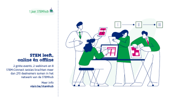 STEM leeft, online én offline 2 grote events, 2 webinars en 8 STEM-Connect sessies brachten meer dan 270 deelnemers samen in het netwerk van de STEMhub Meer info vlaio.be/stemhub