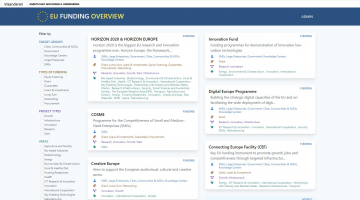 Pagina waar je kan filteren binnen het 'EU Funding Overview'