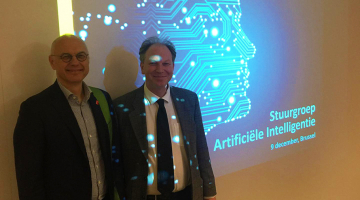 Lancering ICON-oproepen met Filip Pintelon van Barco, voorzitter van de stuurgroep Artificiële Intelligentie en Mark Andries van VLAIO.