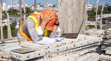 werknemer met stress op een werf